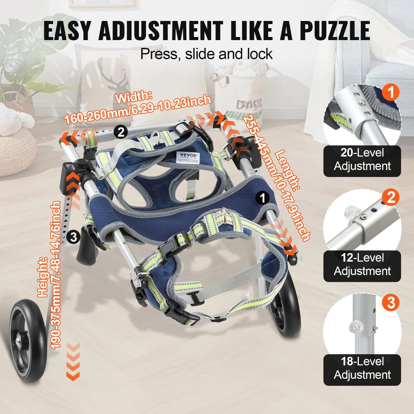 2 Wheels Dog Wheelchair for Back Legs, Cart/Wheelchair