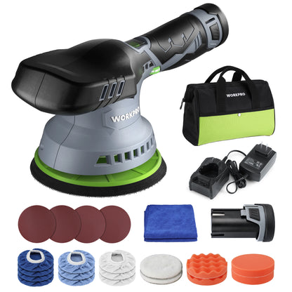 WORKPRO Cordless Car Polisher Detailing with 2 pcs 12V Rechargeable
