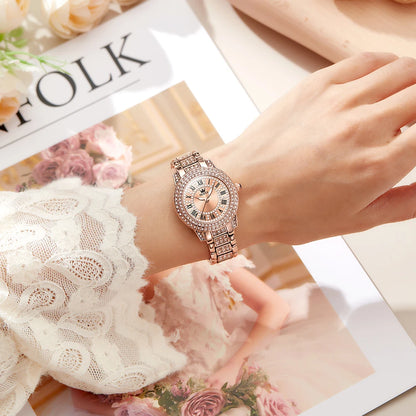 Diamond Wristwatch Elegant Stainless Steel Waterproof Quartz Luxury