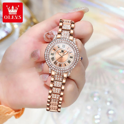 Diamond Wristwatch Elegant Stainless Steel Waterproof Quartz Luxury