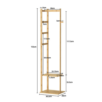Bamboo Garment Clothes Rack , Shelf Hanging Hooks