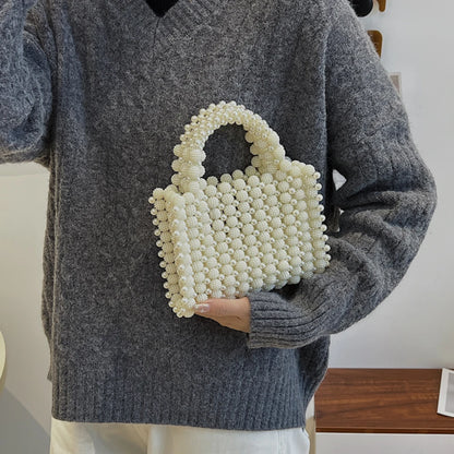 Women Pearl Handmade Beaded Handbags Ladies  Purse