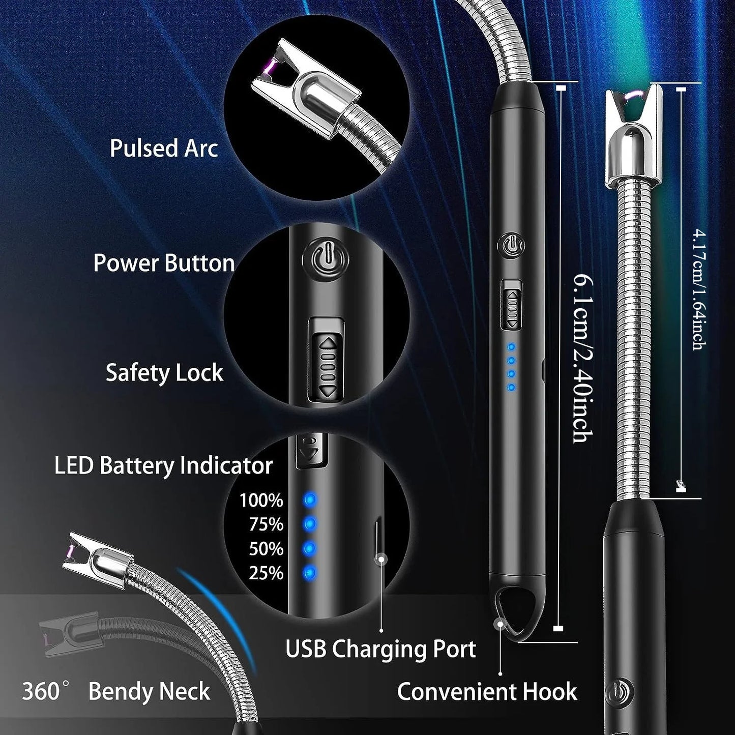 3pcs Rechargeable Electric Lighters, TYPE-C Windproof Arc