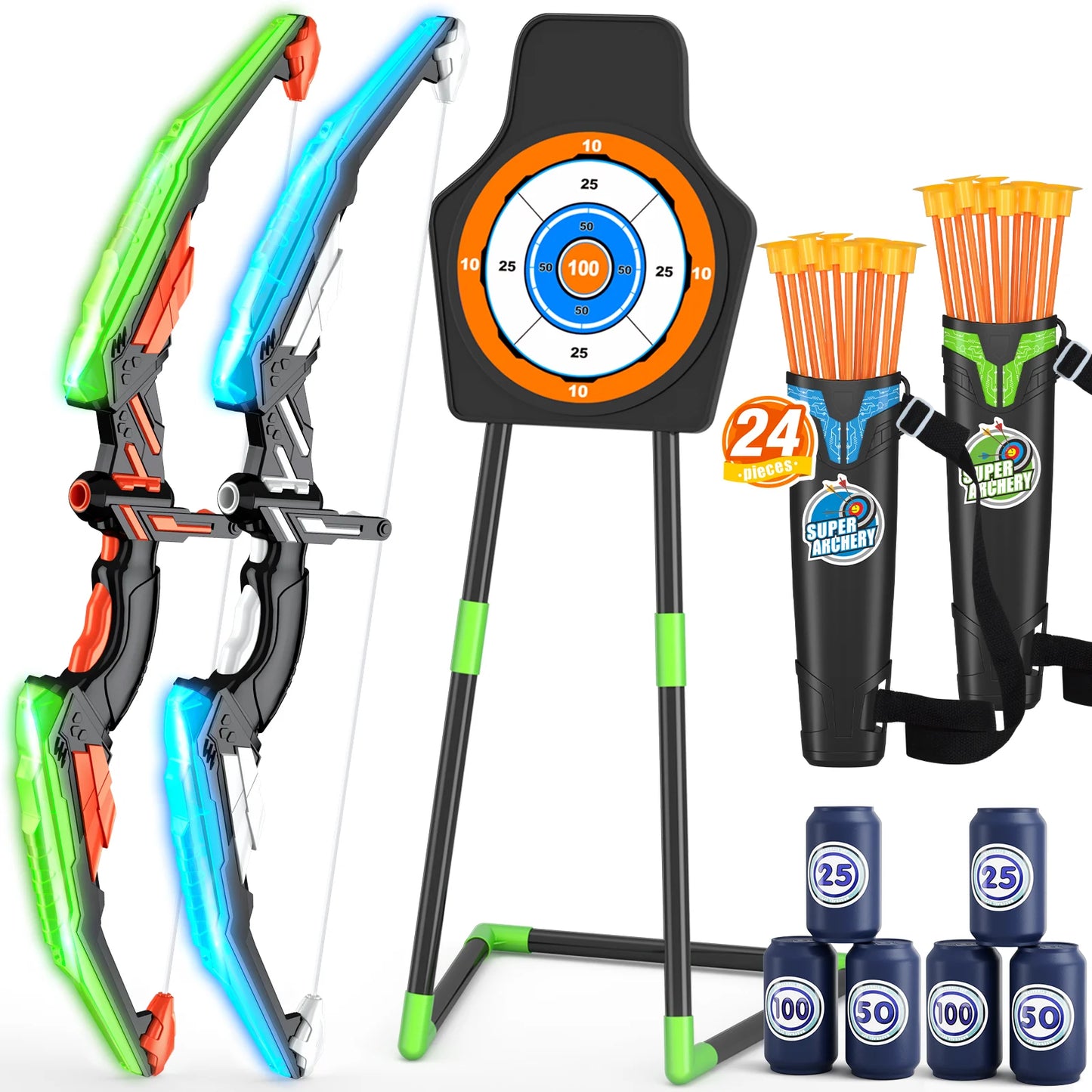 2 Pack Bow Arrow for Kids,  Archery Set w/24 Suction Cup Arrows