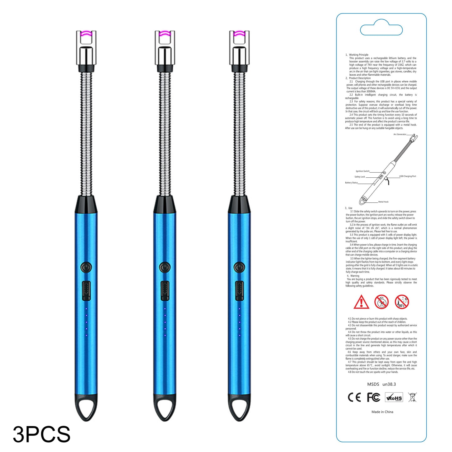 3pcs Rechargeable Electric Lighters, TYPE-C Windproof Arc