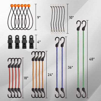 28pcs/32pcs/129pcs Bungee Cords Multiple lengths of Bungee Cord With Hooks, Ties
