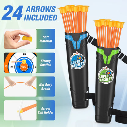 2 Pack Bow Arrow for Kids,  Archery Set w/24 Suction Cup Arrows
